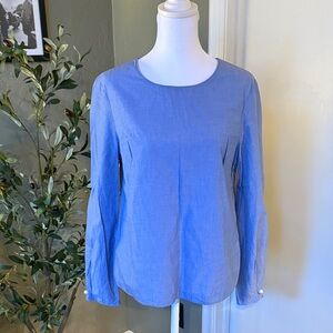 Banana Republic Sky Blue Round-Neck Long Sleeve Blouse